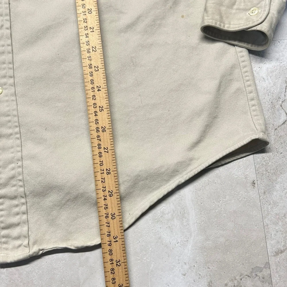 J.Crew Oarsman Shirt Beige Khaki Mens Large Vintage Made in USA Cotton Twill